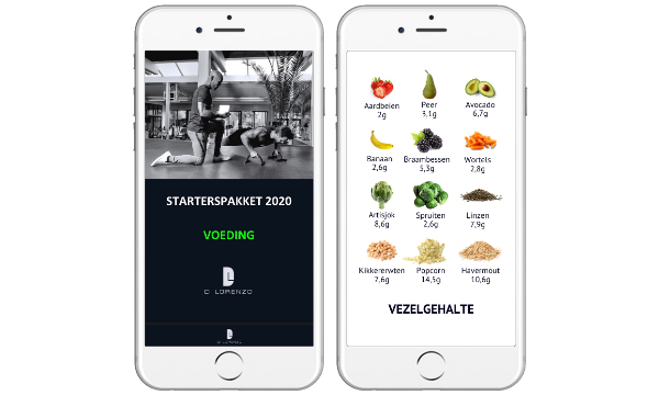 foto van een gsm met op het scherm het voedingsadvies van Dilorenzo Personaltraining